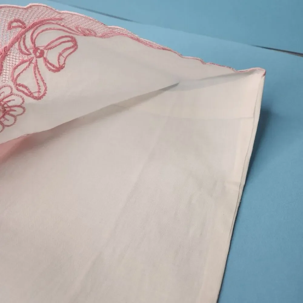 Pillow Cover Embroidered Pink White Foldover Pocket Case with Tie‎ 14x17